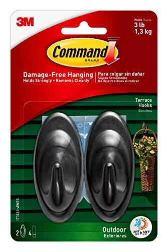 Command Outdoor Medium Terrace Hooks Black 3 lb Capacity Water Resistant