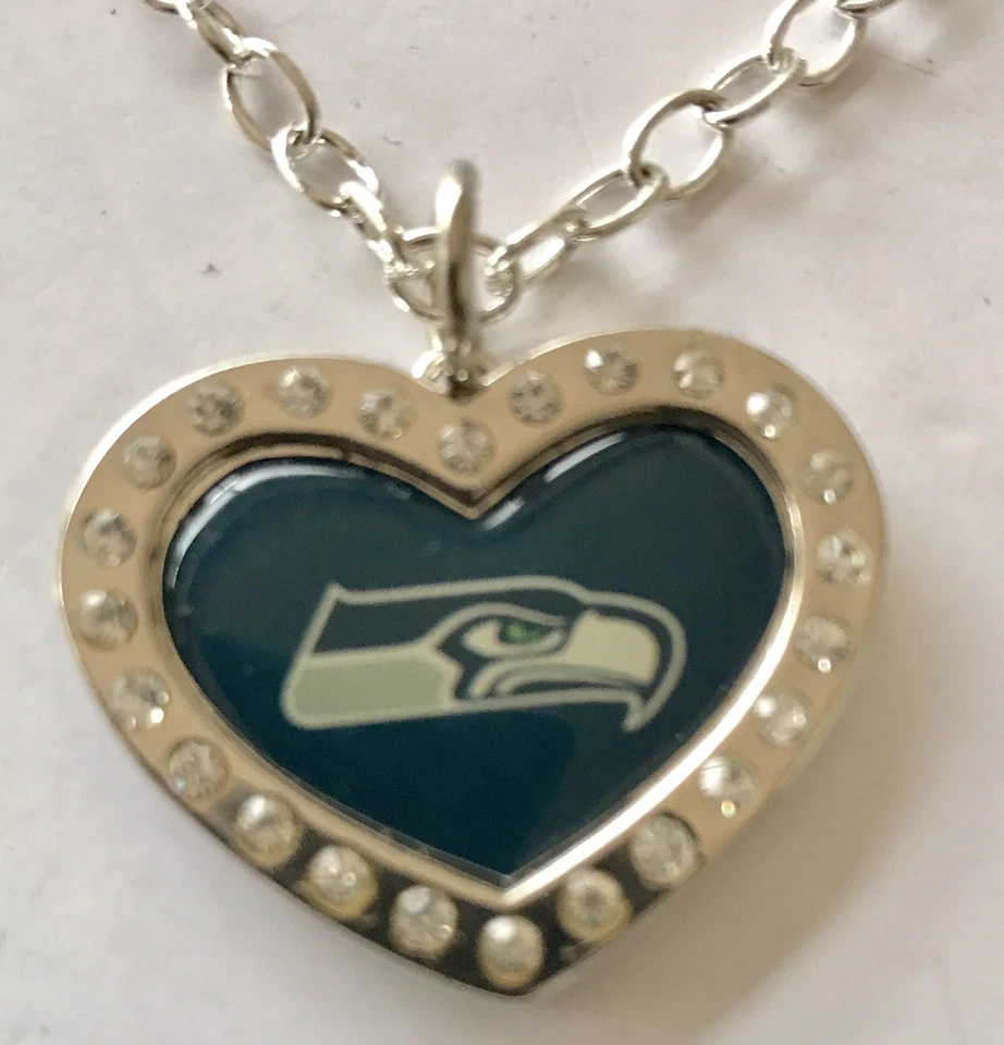 Seattle Seahawks Rhinestone Crystal Heart Charm Necklace  NFL Licensed Jewelry - Image 2 of 4