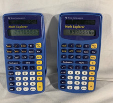 Texas Instruments Math Explorer Calculator Solar Powered Blue with Lid Lot of 2