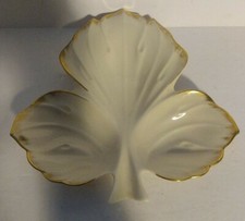 Vintage Lenox USA MADE Leaf Shaped 24K Gold Edged Porcelain Dish Great condition