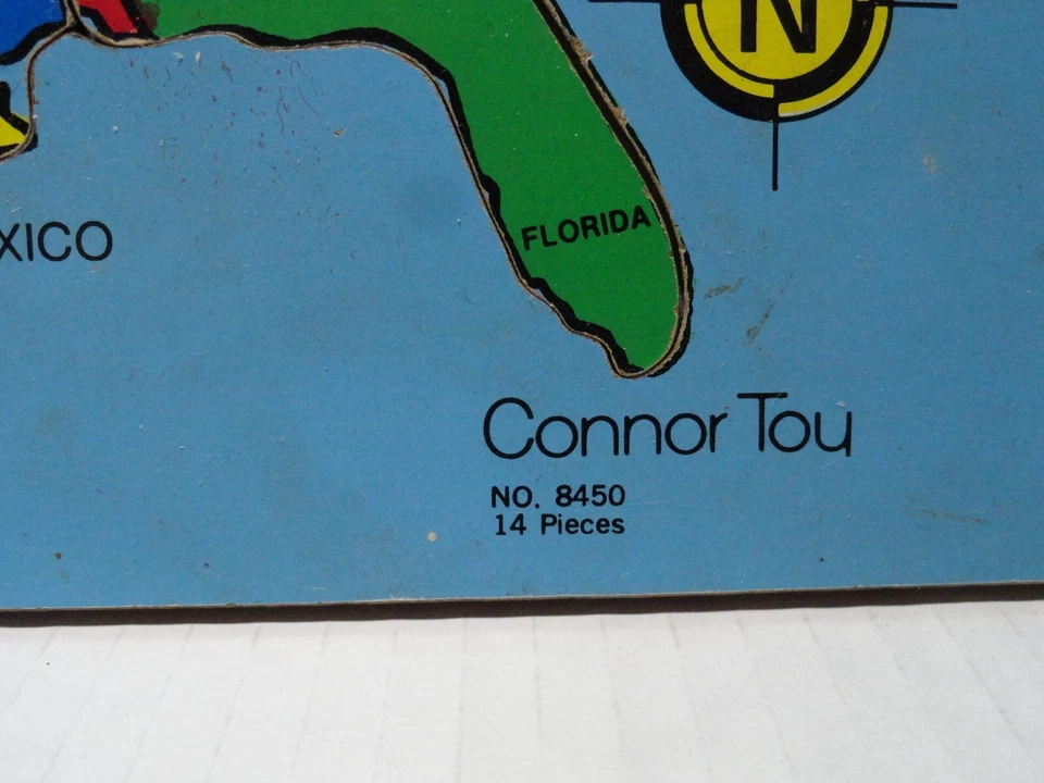 1971 CONNOR TOY - WOOODEN  UNITED STATES PUZZEL MAP - 14 PIECES - NO. 8450 - Image 2 of 4