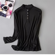 Women's Real Mulberry Silk Knitted Fungus Side Shirt Undershirt Long Sleeve 4XL
