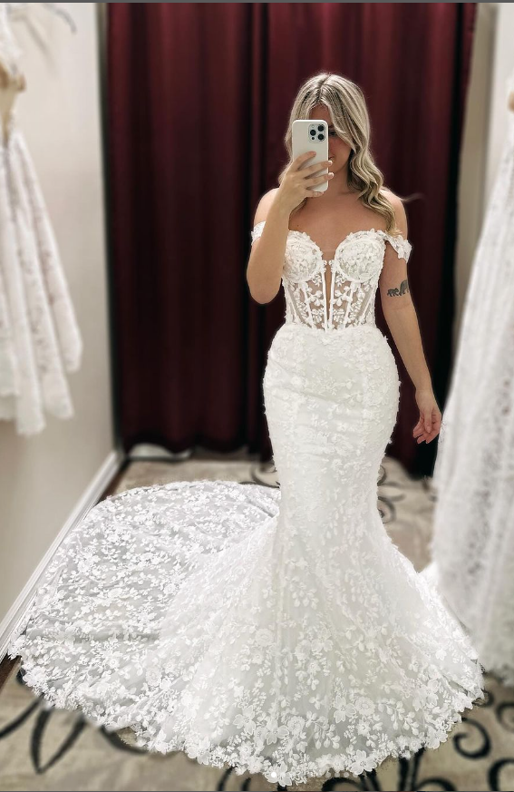 Off Shoulder Mermaid Wedding Dresses Illusion Lace Applique Bridal Gowns Train | eBay Off Shoulder Mermaid Wedding Dresses Illusion Lace Applique Bridal Gowns Train | eBay
