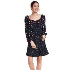 Rixo polka dot long sleeve swing dress black puff