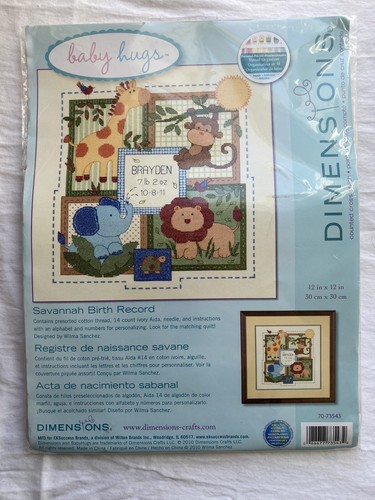 Dimensions Cross Stitch Baby Savannah Birth Record Jungle Animals Sealed 12” - Picture 10 of 10