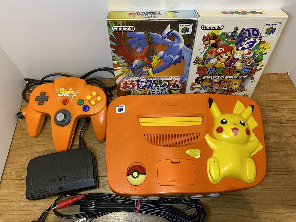 Nintendo 64 Pokemon Pikachu Console Controller Cables Orange N64