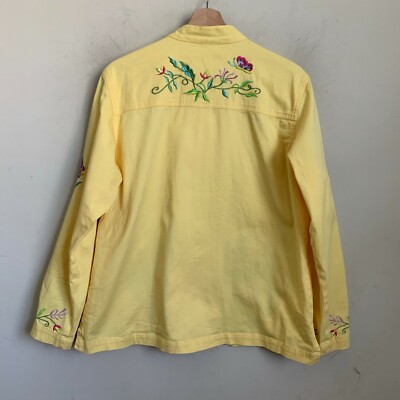 Quacker Factory Yellow Jacket Embroidered Floral Zip Front Pockets