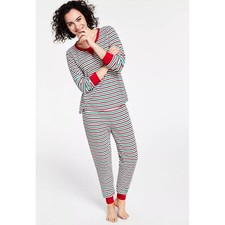 FAMILY PAJAMAS Matching Women's Thermal Waffle Holiday Stripe Pajama Set XXL