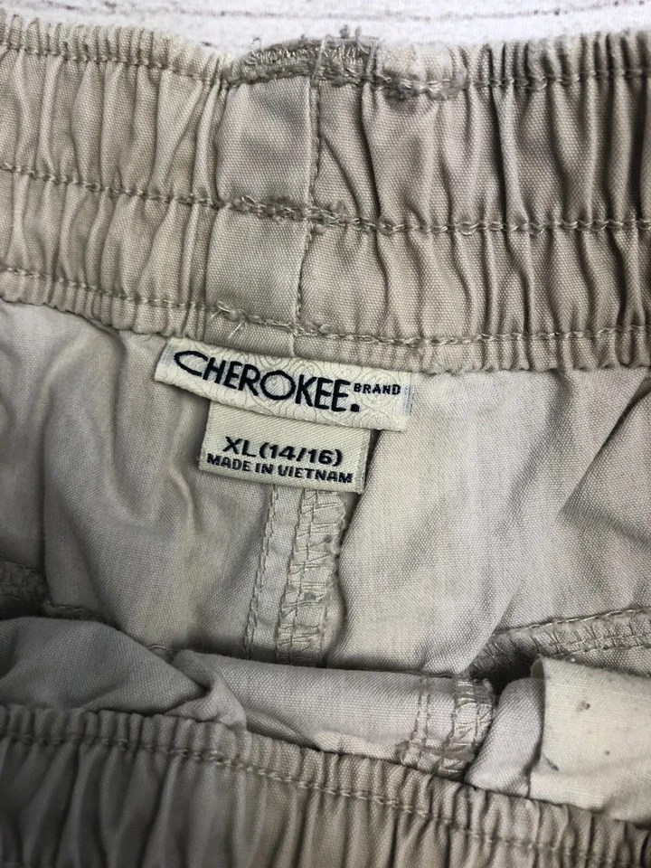 Pantalones Cortos Cherokee Jóvenes Niños XL 14-16 Adolescentes Beige Cintura Elástica Cargos Foto 2 de 4