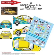 DECALS 1/43 REF 0045 RENAULT MEGANE LATIL RALLYE LYON CHARBONNIERES 1997 RALLY