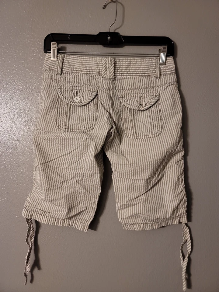 American Rag Green Striped Textured Tie Hem Shorts Bermuda Size 0 100% Cotton  - Image 2 of 4