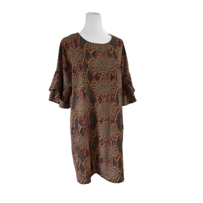 brown flutter sleeve dress Solid Flutter Sleeve Designer Dress