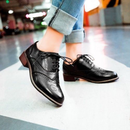 2022 Autumn Lace Up Leather Shoes Women Chunky Heel Oxford Shoes Woman  Ladies Platform Vintage Oxford Shoes For Women | Fruugo BH