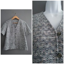 Vintage 60s 70s Grey Black Knit Woven Pattern Short Sleeeve jacket 10 12 M Geek
