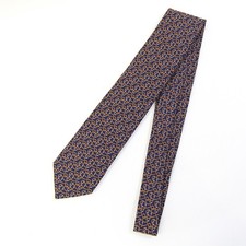 Herm s tie 659269T, navy and orange, 100 silk, pre-owned, suitable for men's