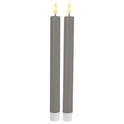 LED Stabkerzen grau 2er Set 3D-Flamme warmweiß flackernd 2x24,5cm SIRIUS 80863