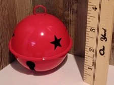 VINTAGE LARGE RED METAL JINGLE SLEIGH BELL Christmas Tree Ornament Decor