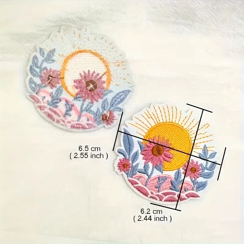 Round Flower/sun Embroidery iron on Patch 2+1/2 inch - Image 2 of 3