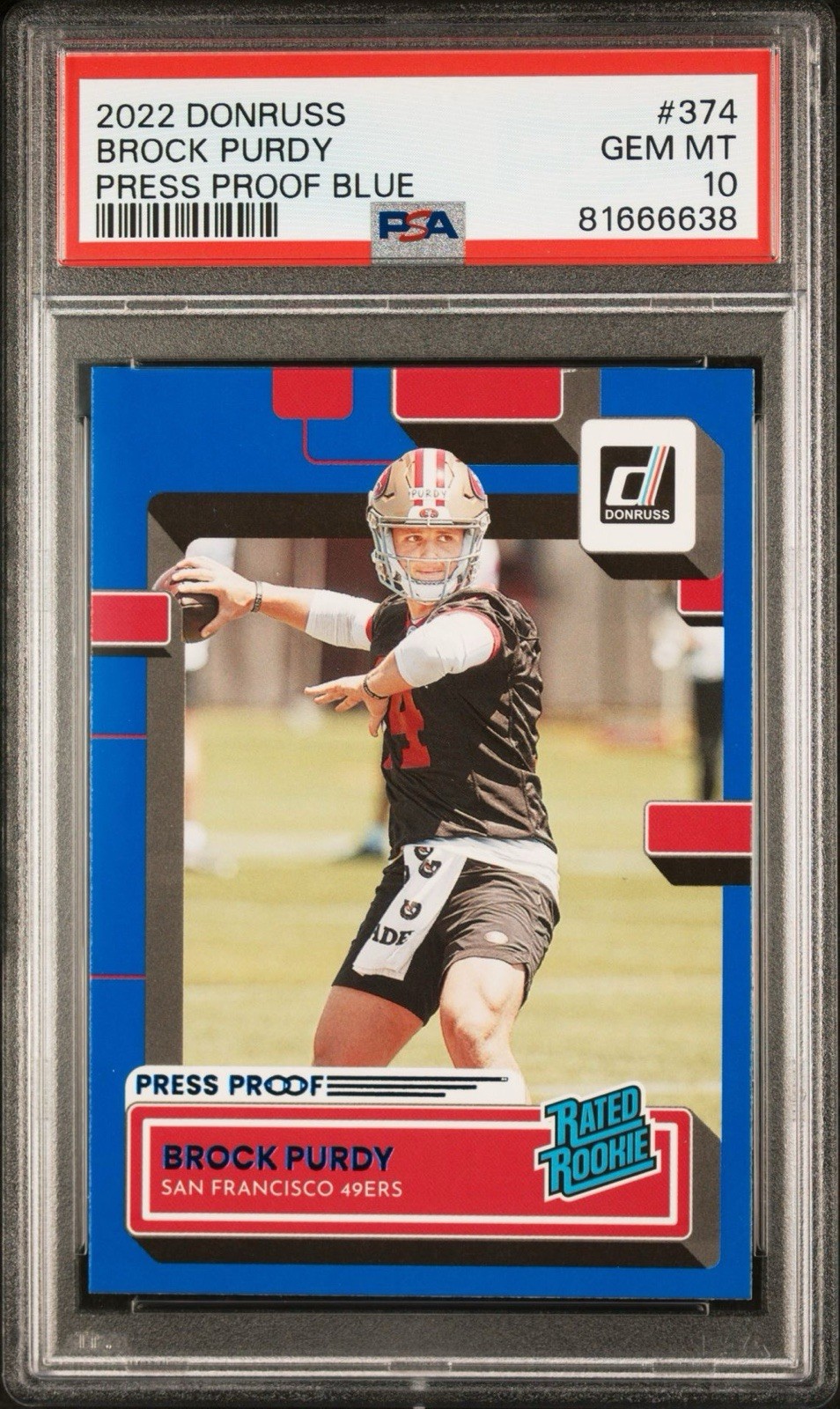 Brock Purdy Panini Donruss #374 Press Proof Blue
