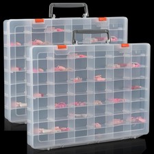 2 Pack Large 48 Grids Clear Plastic Organizer Boxes with Adjustable Dividers,...