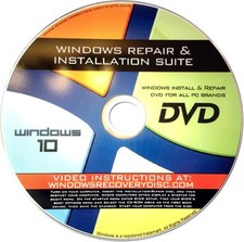 Recovery, Repair  Re-install disc compatible with MS Win 10 32/64 bit