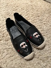 Karl Lagerfeld Paris Women s Black Leather Charm Espadrilles Size 5