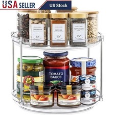 2 Tier Lazy Susan Organizer Rotating Spice Rack Storage Kitchen Pantry Bathroom