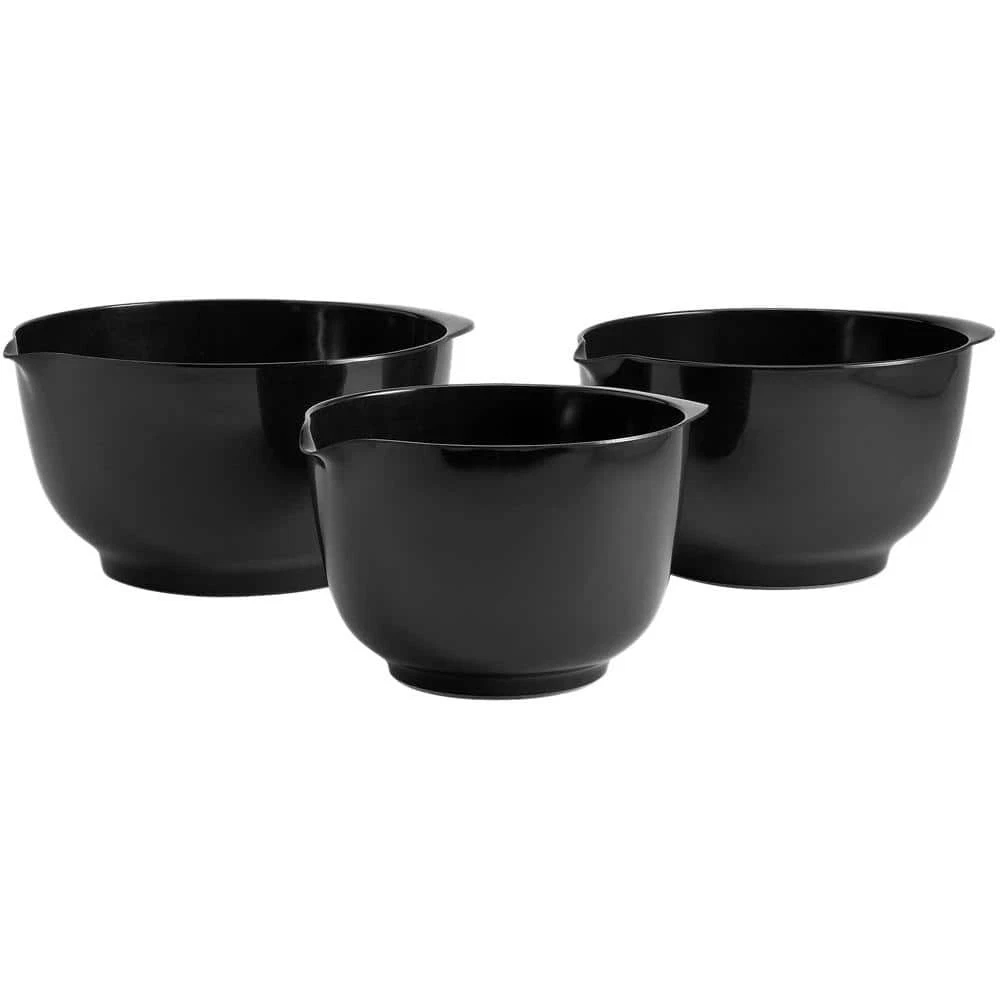 Mixing Bowl Set Melamine Black Nonskid Pouring Spout Dishwasher Safe (Set of 3)