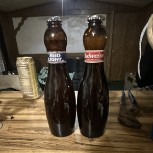 Bud Light & Budweiser Beer Bottles, Brown Glass, Set of 2 Bottles