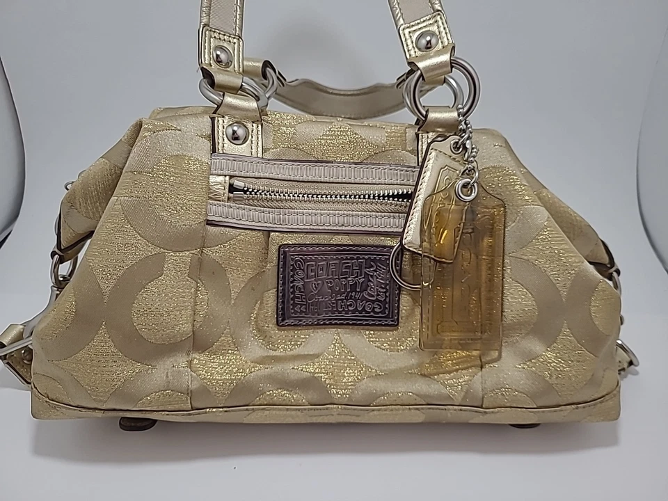 Bolso de mano COACH Poppy OP Art #15863 dorado satén lúrex hecho en 2001 Foto 2 de 4