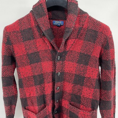 Polo Ralph Lauren Cardigan Sweater Jacket Boys XL Buffalo Plaid Shawl Collar
