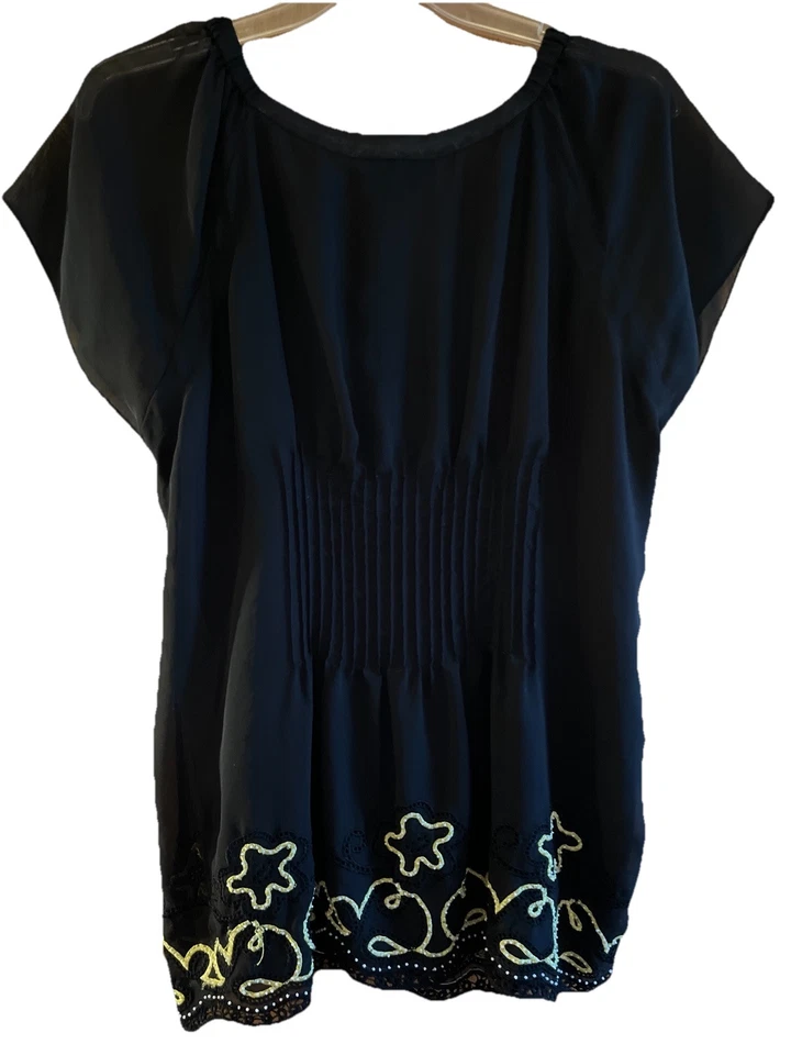 INC Womens Black Sz 20 Semi Sheer Beaded Embroidered Lace Lined Top Witchy Goth - Image 4 of 4