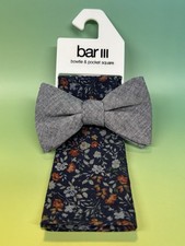Bar III Men s Pre-tied Bow Tie And Pocket Square Combo Gray/Blue NEW Fathers Day
