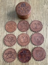 Vintage Hand Tooled Leather Coaster Set Of 9 With Round Storage Container
