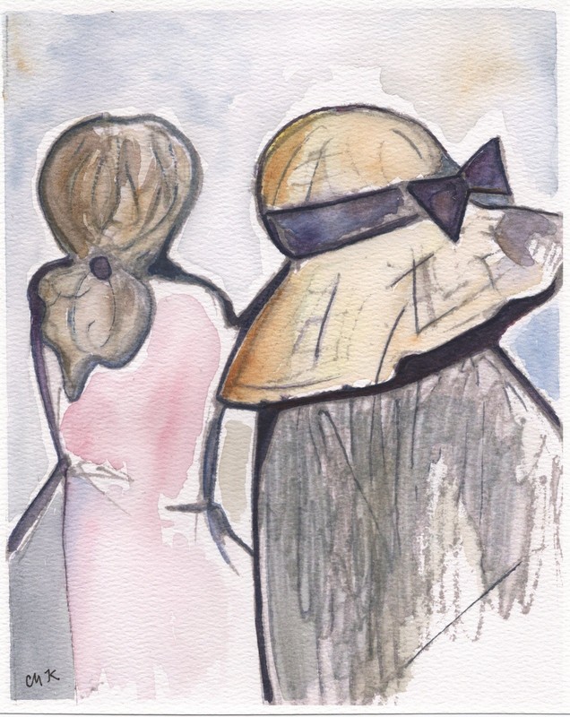 Original Watercolor Sold By Artist Pink Pastel Colors Female Figures Women 8x10