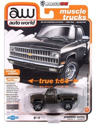 Auto World 1/64 1981 Chevy Silverado Stepside Muscle Truck 4X4 Gray Metallic