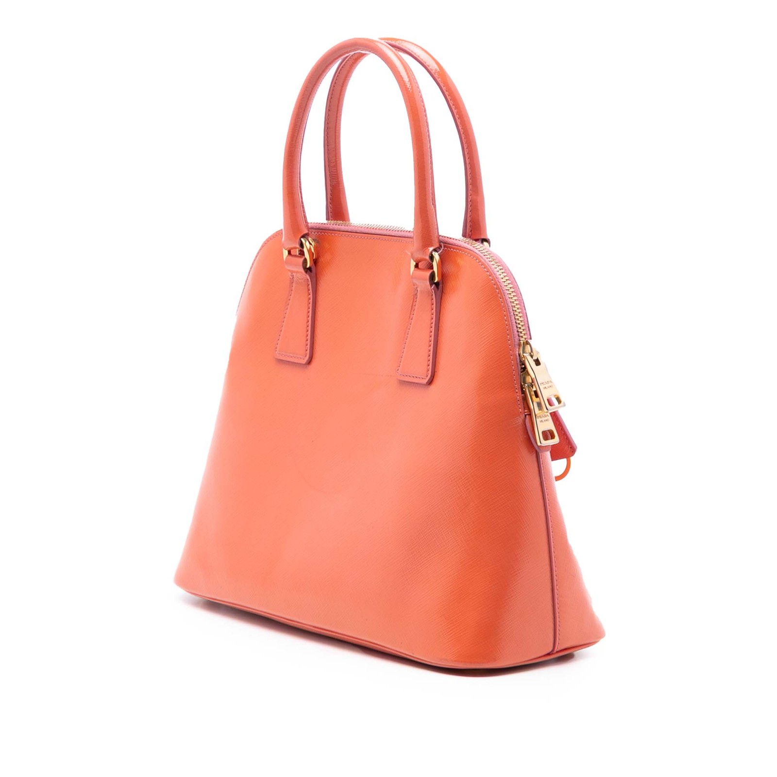 Authenticated Prada Small Saffiano Vernice Promenade Orange Leather Satchel thumbnail 2