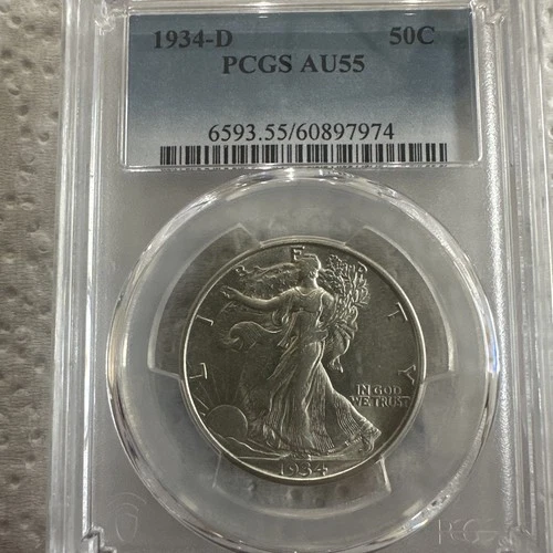 1934 d walking liberty half dollar Pcgs Au55