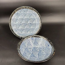 Japanese 8” Porcelain Blue Ramen Noodle Soup Rice Bowl and Plate Made in Japan