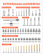63PCS Screw Extractor Set Nut Bolt Extractors Drill Bits Taps Wrenches Case