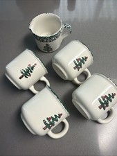 Furio Italy Set of 4 Christmas Tree Mugs + 1 Creamer Holiday Stoneware