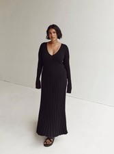 Dissh Reign Knit Dress Black Size L large Midi Tie Back Stretch Long Sleeve