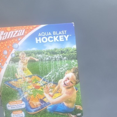 Banzai Aqua Blast Hockey Water Spraying Mat Set w/ 2 Paddles & Puck, 42x25.25 in
