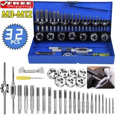 32Pcs Metric Tap and Die Set Thread Tool Screw Extractor Puller Kit Removal Tool