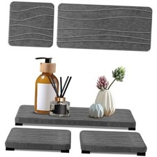 3PCS Water Absorbing Stone Tray, 1pcs 21 10cm  2pcs 10 10cm Dark Gray Wave