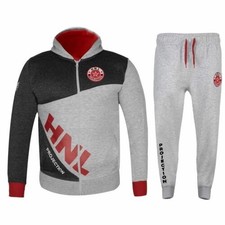 Kids Boys Girls Tracksuit Grey HNL Zipped Hoodie  Bottom Gym Wear Jogging Suits
