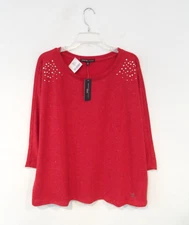 NEW Adrienne Vittadini Women's Sweater Plus Size 2X Red Studded Shoulder Shimmer
