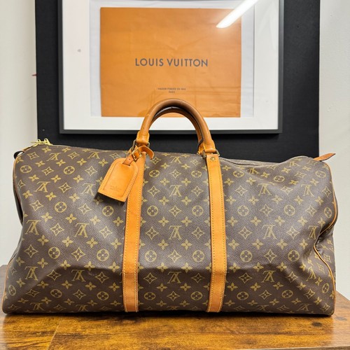 Louis Vuitton Keepall 60 Monogram Canvas Duffle Travel Bag Brown with Lock