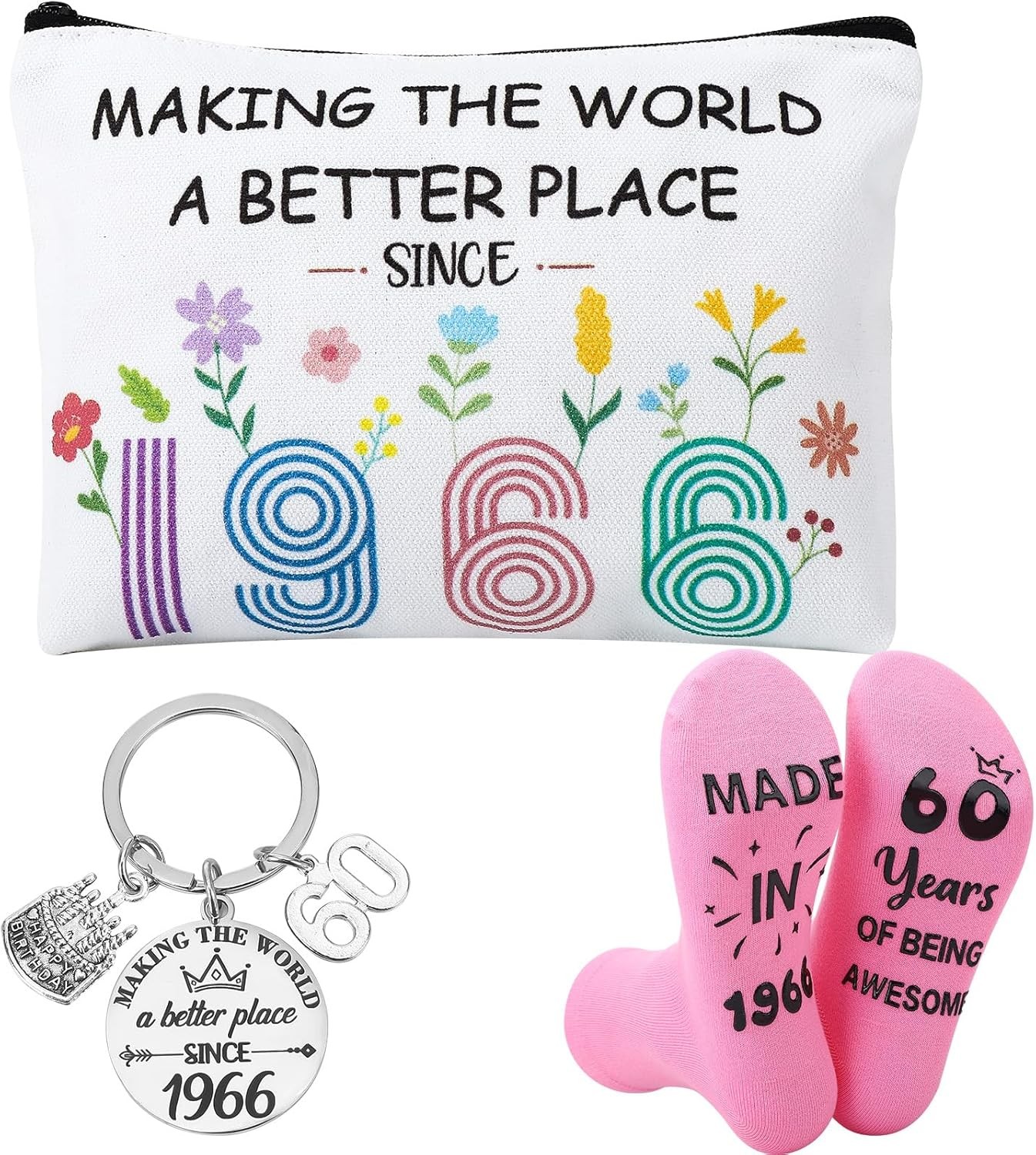 ViEinkaufen 60th Birthday Gifts for Women 1966 Birthday Makeup Bag and 60 Years