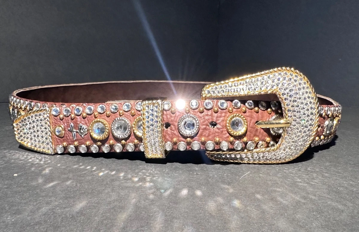 Kippys Rhinestone White Leather Belt Western Bling Y2K Cowgirl Festival Glam 32 LEACOOLKEY Fashion Rhinestone Belt for Women for Jeans  main image 4